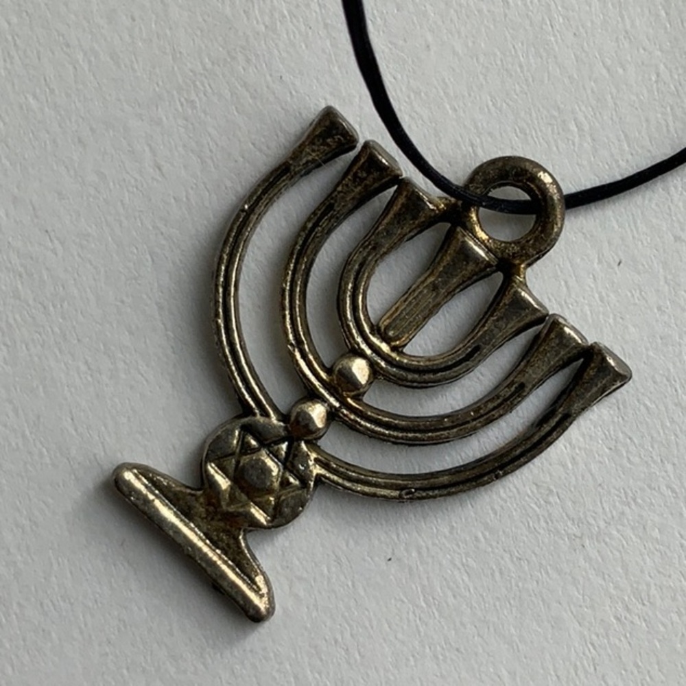 Jewish Menorah charm Hanukkah pendant Silver Toned